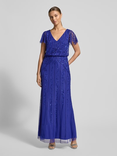 Adrianna Papell Avondjurk met kralen en pailletten Koningsblauw - 4