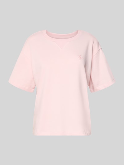 Produktfoto, kurzärmeliges Sweatshirt mit Stickerei von REVIEW in zartem Rosa, Relaxed Fit, Baumwoll-Mix mit Viskose-Anteil, halber Arm, glatte Textur