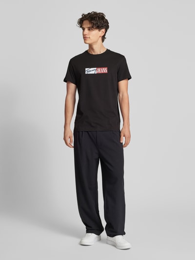 Tommy Jeans Slim fit T-shirt met labelprint Zwart - 1