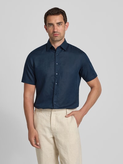 Jake*s Slim Fit Leinenhemd mit Knopfleiste Marine 4