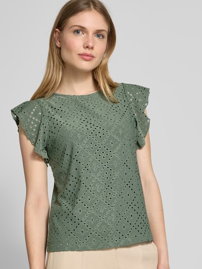 Vero Moda Regular Fit T-Shirt mit Lochstickmuster Muster 'TASSA' Lind 3