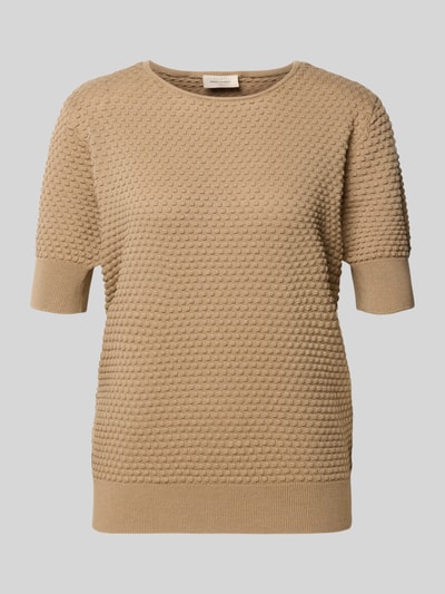 Produktfoto, Strickpullover mit 1/2-Arm Modell 'Dodo' von FREE/QUENT aus reiner Baumwolle, beige, Strukturmuster, Rundhalsausschnitt, Regular Fit