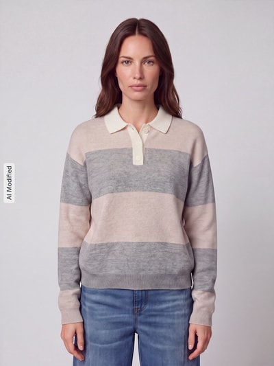 Jake*s Casual Pullover mit Polokragen Taupe Melange 4