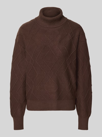 FREE/QUENT Sweter z dzianiny z prążkowanymi wykończeniami model ‘Saturn’ Ciemnobrązowy 2