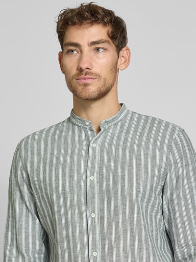 MCNEAL Slim Fit Freizeithemd aus Leinen-Mix mit Maokragen Khaki 3