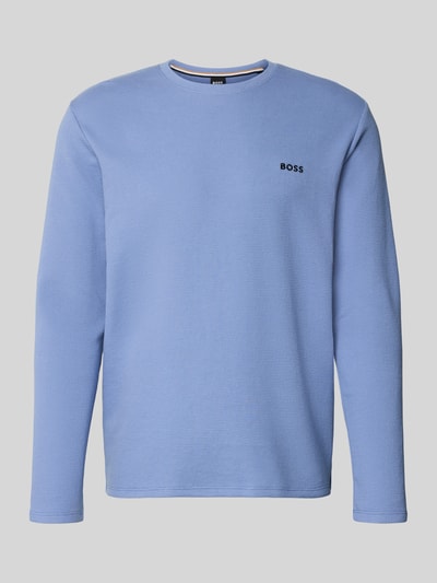 Produktfoto, Regular Fit Langarmshirt aus Baumwoll-Mix von BOSS, jasnoniebieski, gładki, faktura wafel, okrągły dekolt, label stitching