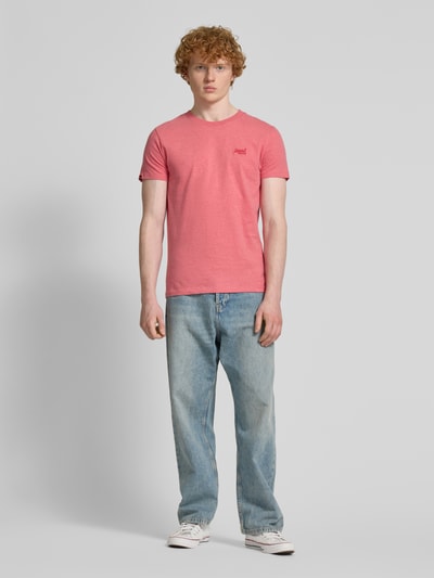 Superdry T-shirt met labelstitching Roze gemêleerd - 1