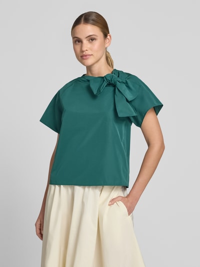 Weekend Max Mara bluzka z krótkim rękawem w kroju regular fit z domieszką bawełny model 'RECENTE' Ciemnozielony 4