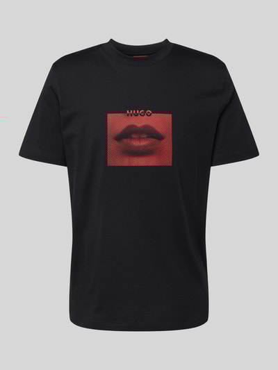 HUGO T-Shirt mit Label-Print Modell 'Deterni' Black 2