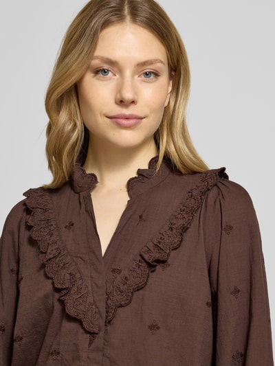 Neo Noir Regular Fit Bluse mit Rüschenbesatz Modell 'Degas' Dunkelbraun 3