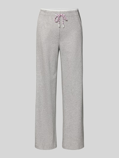 Produktfoto, Wide Fit Stoffhose aus Viskose-Mix von Marc Cain, elastischer Bund mit Tunnelzug, hellgraues feinstrukturiertes Stoffmuster