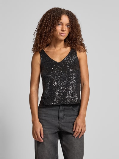 Only Regular fit top met bandjes met pailletten, model 'ANA' Zwart - 4