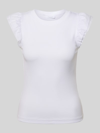 Produktfoto, weißes Top mit Rüschen und Rundhalsausschnitt aus Baumwoll-Mix mit Stretch-Anteil, Slim-Fit, Rückenlänge 51 cm, Top mit Rüschen und Rundhalsausschnitt von Rich & Royal