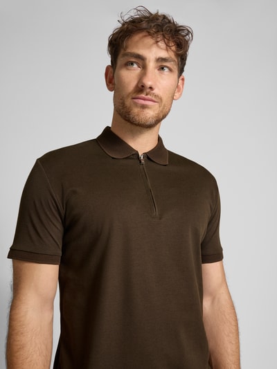 SELECTED HOMME Regular fit poloshirt van katoenmix, model 'FAVE' Donkerbruin - 3
