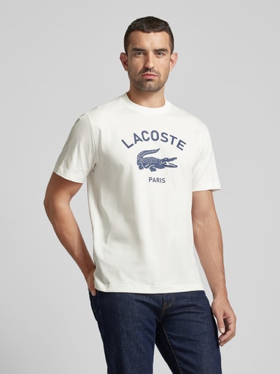 Lacoste T-shirt z nadrukiem z logo Złamany biały 4