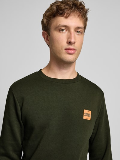 Jack & Jones Sweatshirt met labelprint, model 'BRANDY' Donkergroen - 3