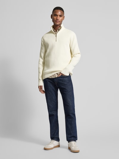 Lindbergh Relaxed Fit Strickpullover in Ripp-Optik Offwhite 1