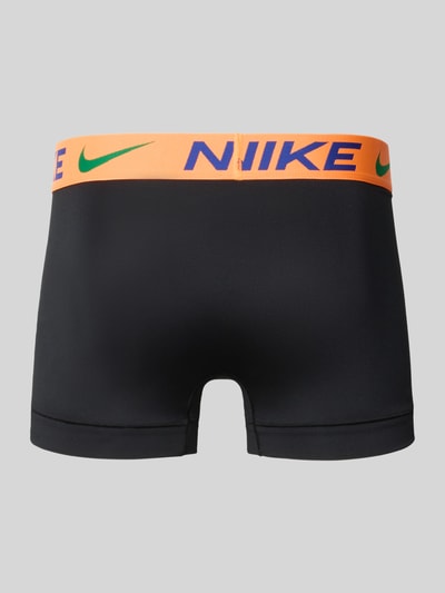 Produktfoto, schwarze Trunk im 3er-Pack Modell 'ESSENTIAL MICRO' von Nike mit orange-blauem Bund und glatter Textur, Herren Pant & Trunk.