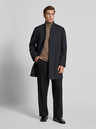 Tom Tailor Denim Regular fit wollen lange jas met all-over motief  Zwart - 1