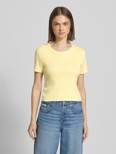ONLY regular fit T-shirt van katoenmix model 'FENJA' Lichtgeel - 4