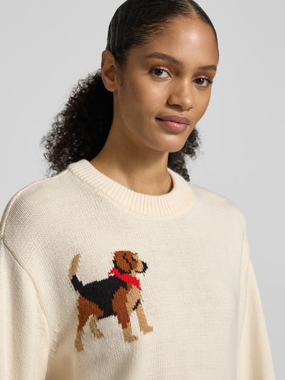 Jake*s Casual Oversized Strickpullover mit Motiv-Print Ecru 3