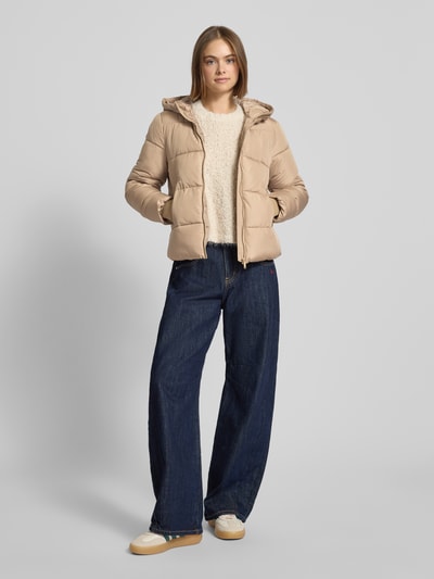 Pieces Kurtka pikowana o kroju regular fit z kapturem model ‘BEE NEW’ Piaskowy melanż 1