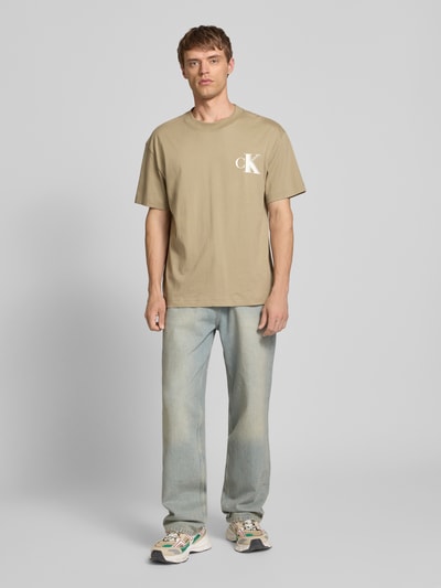 Calvin Klein Jeans T-shirt z nadrukiem z logo i okrągłym dekoltem Beżowy 1
