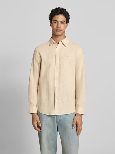 Tommy Jeans Regular Fit Freizeithemd aus Leinen-Baumwoll-Mix Beige 4