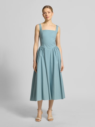 Vrouwenmodel draagt cocktailjurk met ritssluiting achter van Jake*s Cocktail, katoenmix met stretch, A-lijn, midi-jurk, ruglengte 123 cm, borstwijdte 40 cm, geheel vooraanzicht