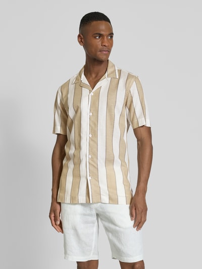 Lindbergh Relaxed fit vrijetijdsoverhemd met labeldetail en platte kraag Zand - 4