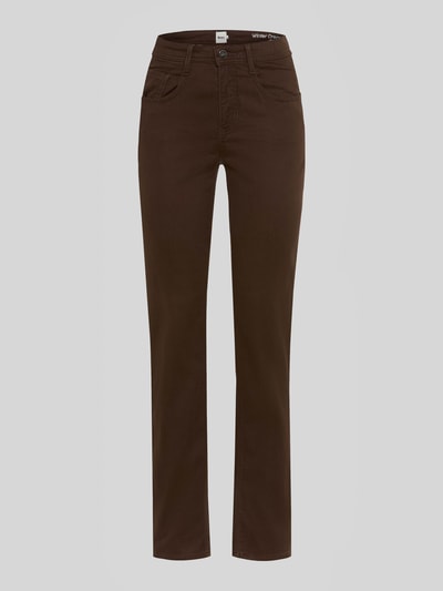 Produktfoto, dunkelbraune Damen Gerade Hose Body Fit Gerade Hose aus Lyocell-Mix mit Modal-Baumwoll-Anteil Modell 'CAROLA' von Brax, glatte Oberfläche, schlanker Schnitt, Damen Gerade Hose von Brax