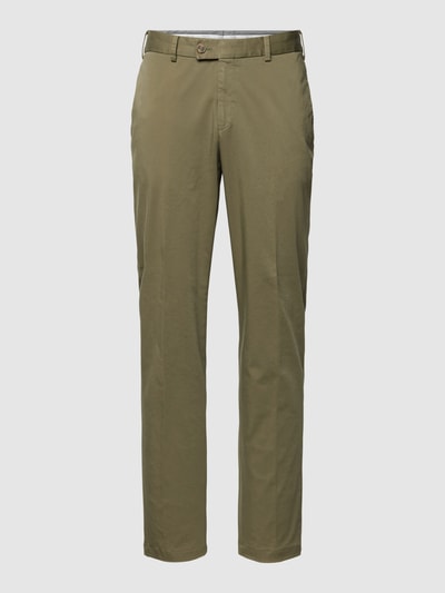 Hiltl Regular fit chino in effen design, model 'Tilo' Olijfgroen - 2