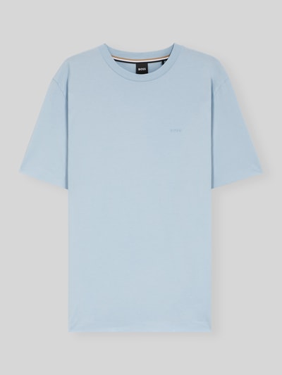 Produktfoto, Regular Fit T-Shirt aus reiner Baumwolle Modell 'Thompson 01' von BOSS, Optik: Unifarben, Kurzarm, Label-Schriftzug, Jersey-Textur, Rundhals, hellblau.