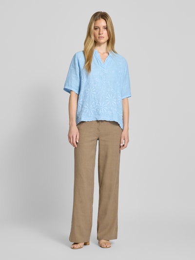 ZABAIONE Loose Fit Blusenshirt aus reinem Leinen Blau Melange 1