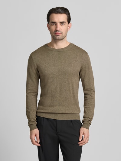 Casual Friday Gebreide pullover met geribde boorden Model 'BELLS' Chocoladebruin - 4