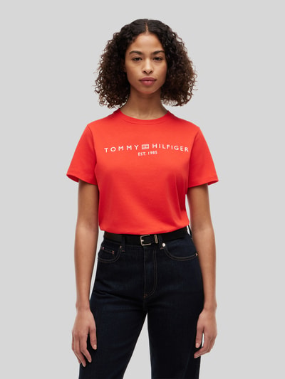 Tommy Hilfiger regular fit T-shirt van puur katoen met logoprint Rood - 4