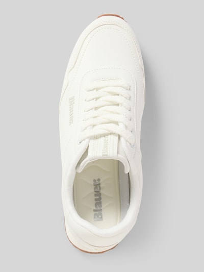 Productfoto, Sneaker met Label-Details Modell 'SWINK01' van Blauer USA, afgeronde vorm, vetersluiting, gestructureerde zool, dames sneaker, hakhoogte 2 cm, schachthoogte 7 cm, schachtbreedte 8 cm, wit, detail textuur