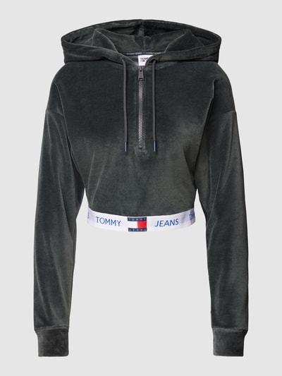 TOMMY HILFIGER Cropped Hoodie mit kurzem Reißverschluss Anthrazit 2