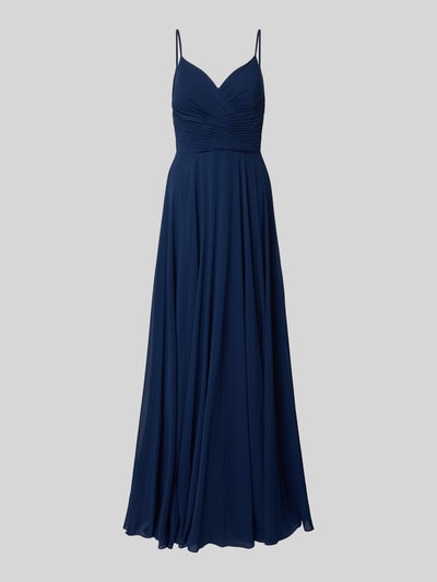Produktfoto, 'Abendkleid mit Drapierungen und V-Ausschnitt' von Mascara w kolorze ciemnoniebieskim, taillowany krój, drapowania, długość maxi, dekolt V, długość tyłu w rozmiarze 36: 128 cm, szerokość w rozmiarze 36: 32 cm, gładka tekstura