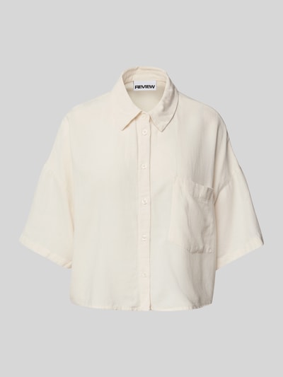 Review Bluzka koszulowa o pudełkowym kroju z kieszenią na piersi Złamany biały 2