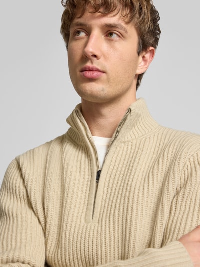 G-Star Raw Strickpullover aus Lanawoll-Mix mit Stehkragen und Reißverschluss Offwhite 3