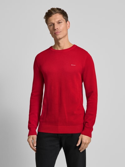 Gant Gebreide pullover met labelstitching, model 'PIQUE' Rood - 4