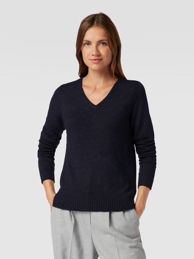 Vila Gebreide pullover met V-hals, model 'Viril' Donkerblauw gemêleerd - 4