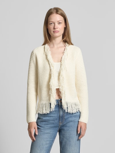 Zero Cardigan met franjes en open voorkant Ecru - 4