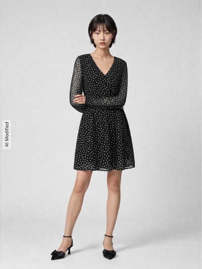 ONLY Tailliertes Blusenkleid mit Allover-Muster Modell 'CERA' Black 4
