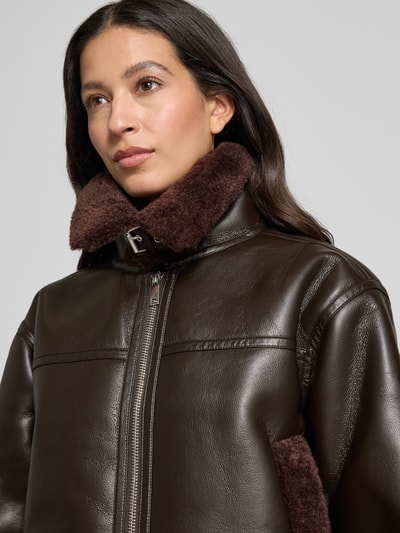 GUIDO MARIA KRETSCHMER WOMAN Bikerjack in leerlook, model 'Enie' Donkerbruin - 3