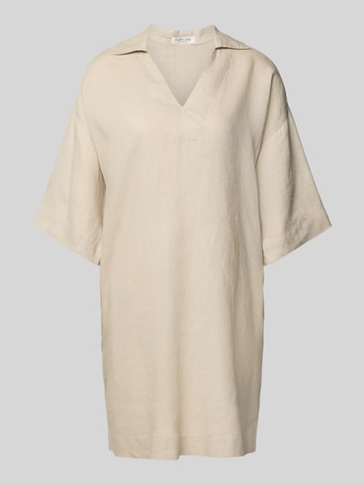 Christian Berg Woman Knielanges Leinenkleid mit V-Ausschnitt Beige 2