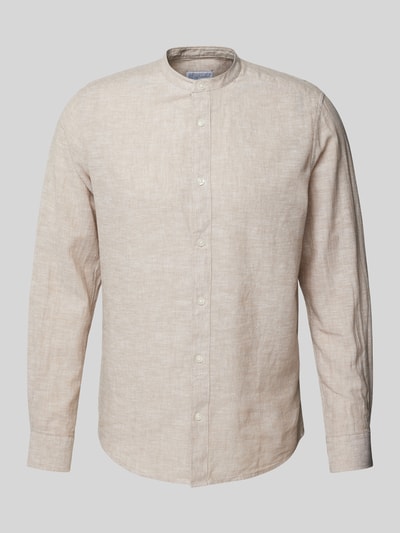 Only & Sons Slim fit linnen overhemd met opstaande kraag, model 'CAIDEN' Beige - 2