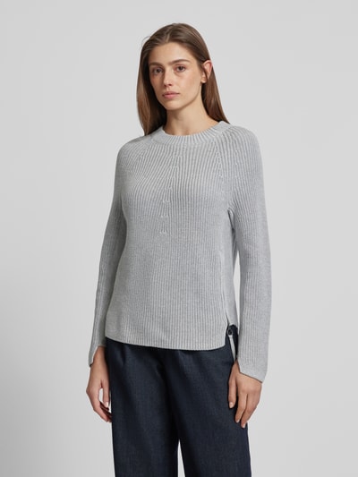 Oui Gebreide pullover met ronde hals Lichtgrijs gemêleerd - 4