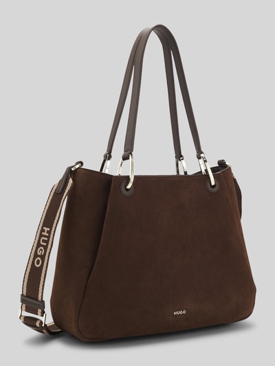 HUGO Henkeltasche in Velours-Optik mit Leder-Anteil Dunkelbraun 2